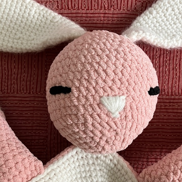 Large Pink and White handmade Crochet Bunny stuffy Toy - Picture 2 of 11